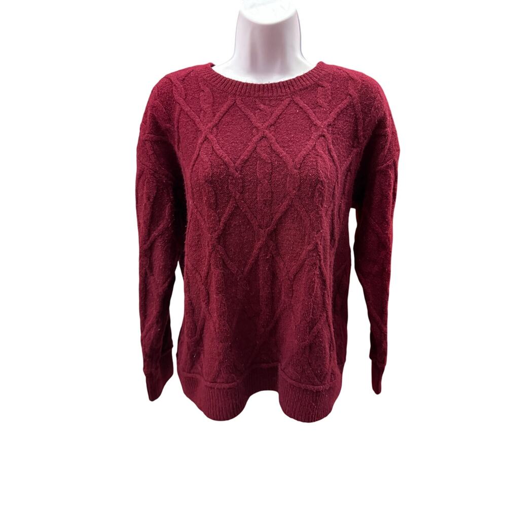 St John's Bay Women XL Maroon red Criss Cross Pattern Sweater crew neck - Picture 1 of 4